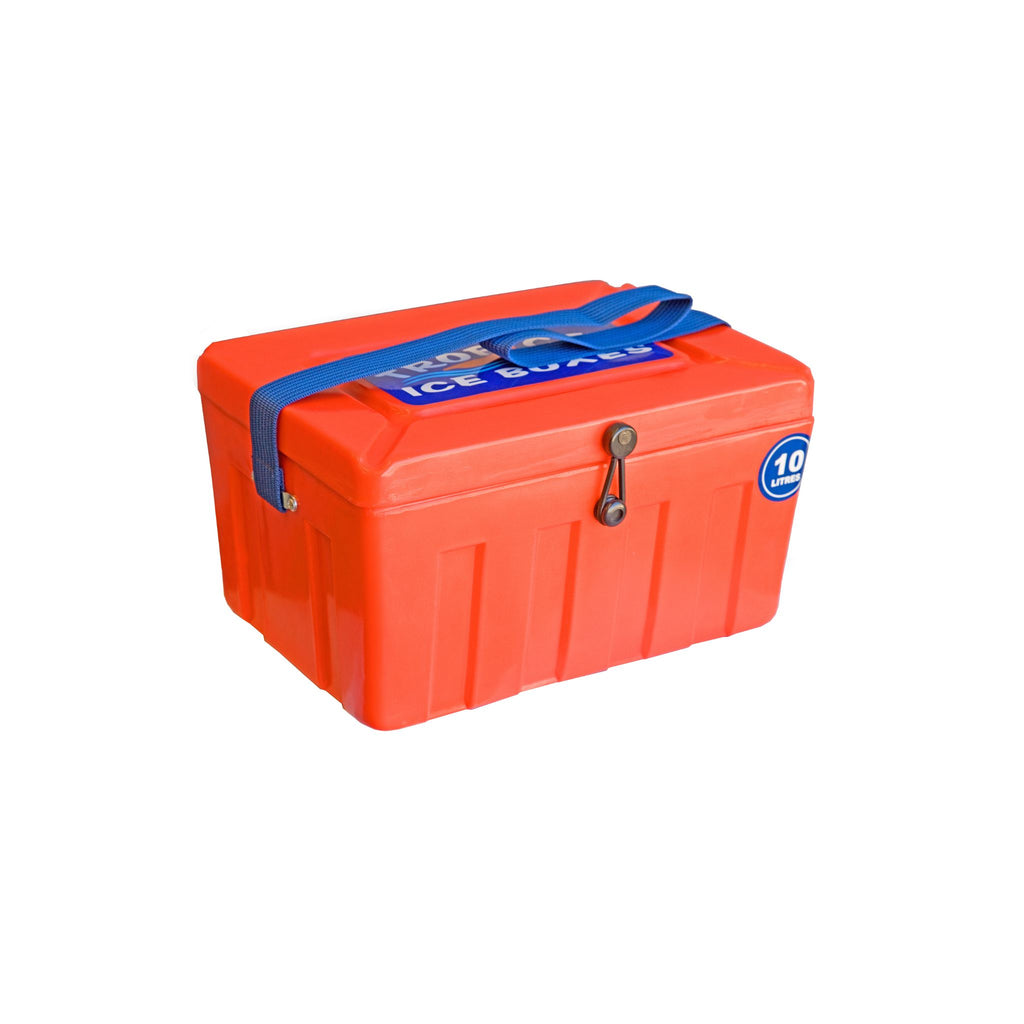 t10-tropical-ice-box-10l-orange-angled-view-blue-carry-strap-white-background
