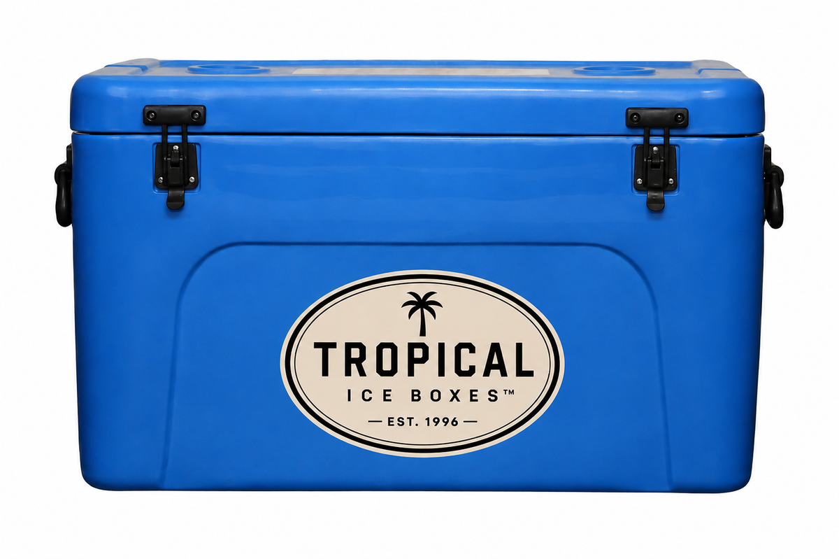 Tropical Koastal Blue Commercial Ice Box with black replacement latches