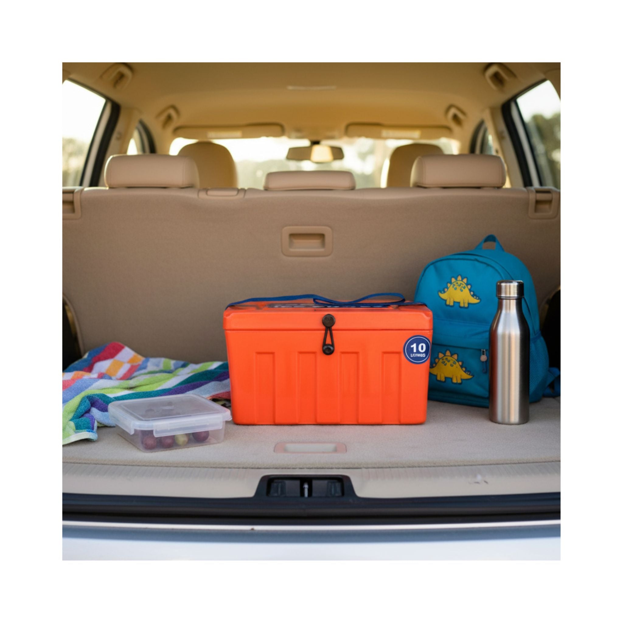 t10-tropical-ice-box-10l-orange-in-car-boot-with-kids-backpack-and-water-bottle