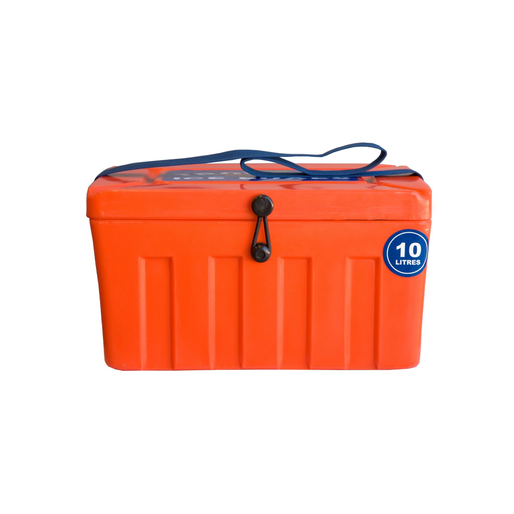 t10-tropical-ice-box-10l-orange-with-blue-carry-strap-front-view-white-background