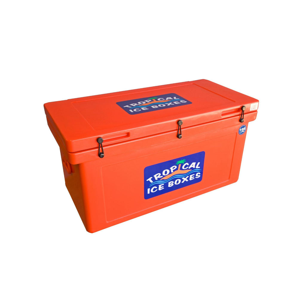 tropical-126-litre-ice-box-orange-insulated-cooler-angled-view