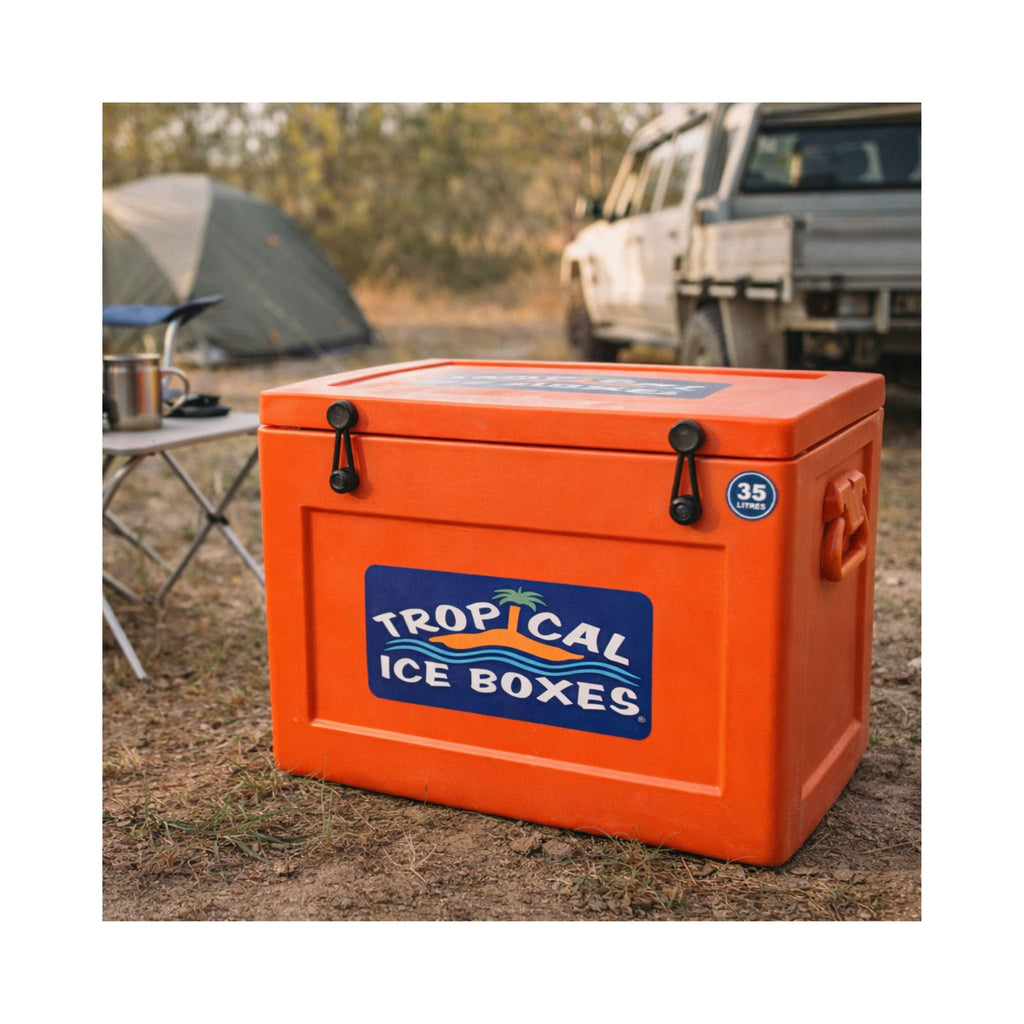 tropical-ice-box-lid-loop-and-button-secured-at-campsite