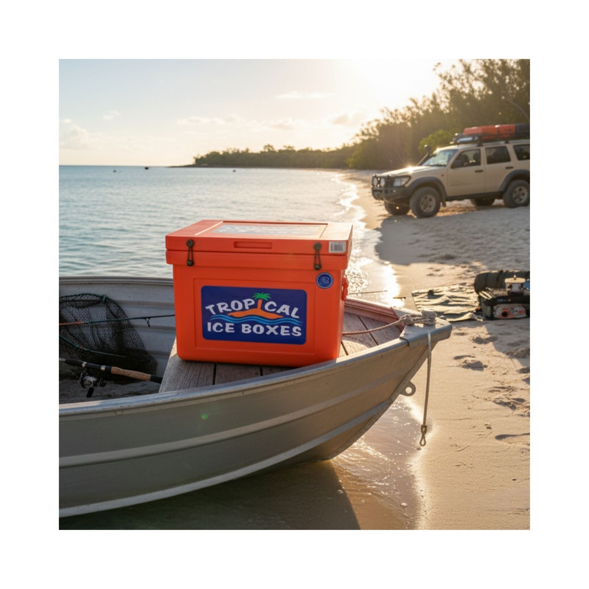 t52-tropical-ice-box-on-boat-at-australian-beach-with-4wd-and-fishing-setup