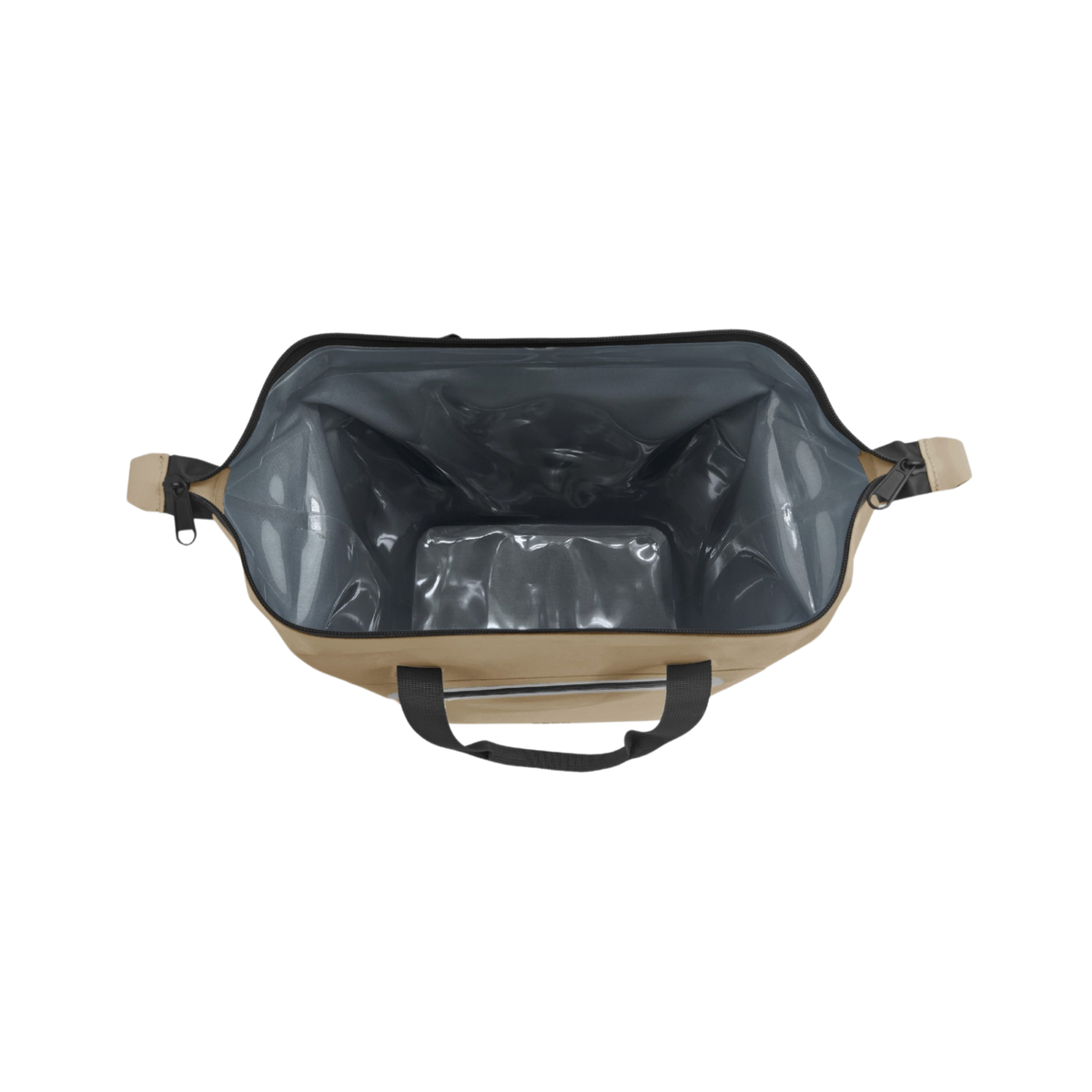 Inside Tropical Backpack Cooler Bag in Sandman showing welded liner and seams