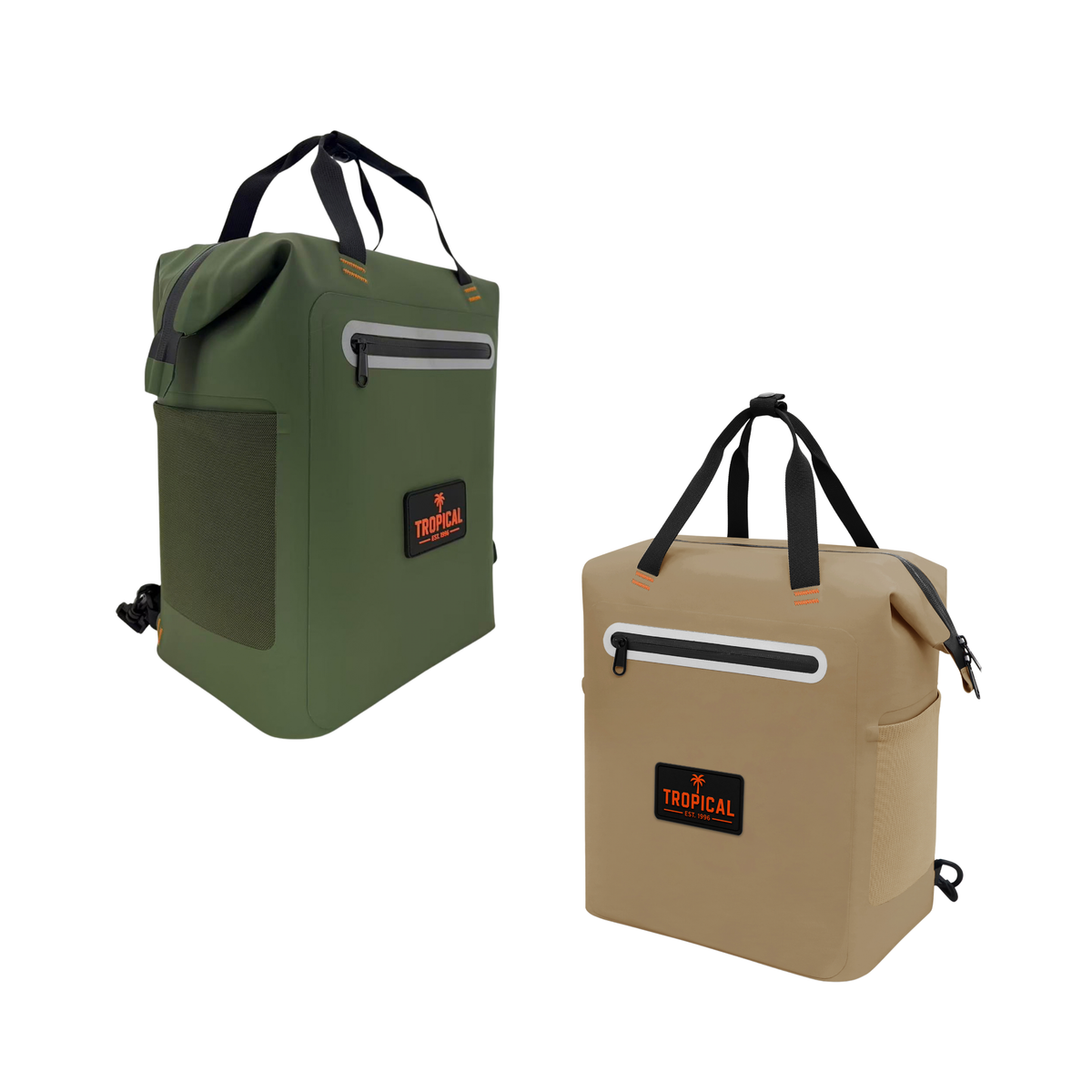 Tropical Backpack Cooler Bags in Saltbush green and Sandman beige