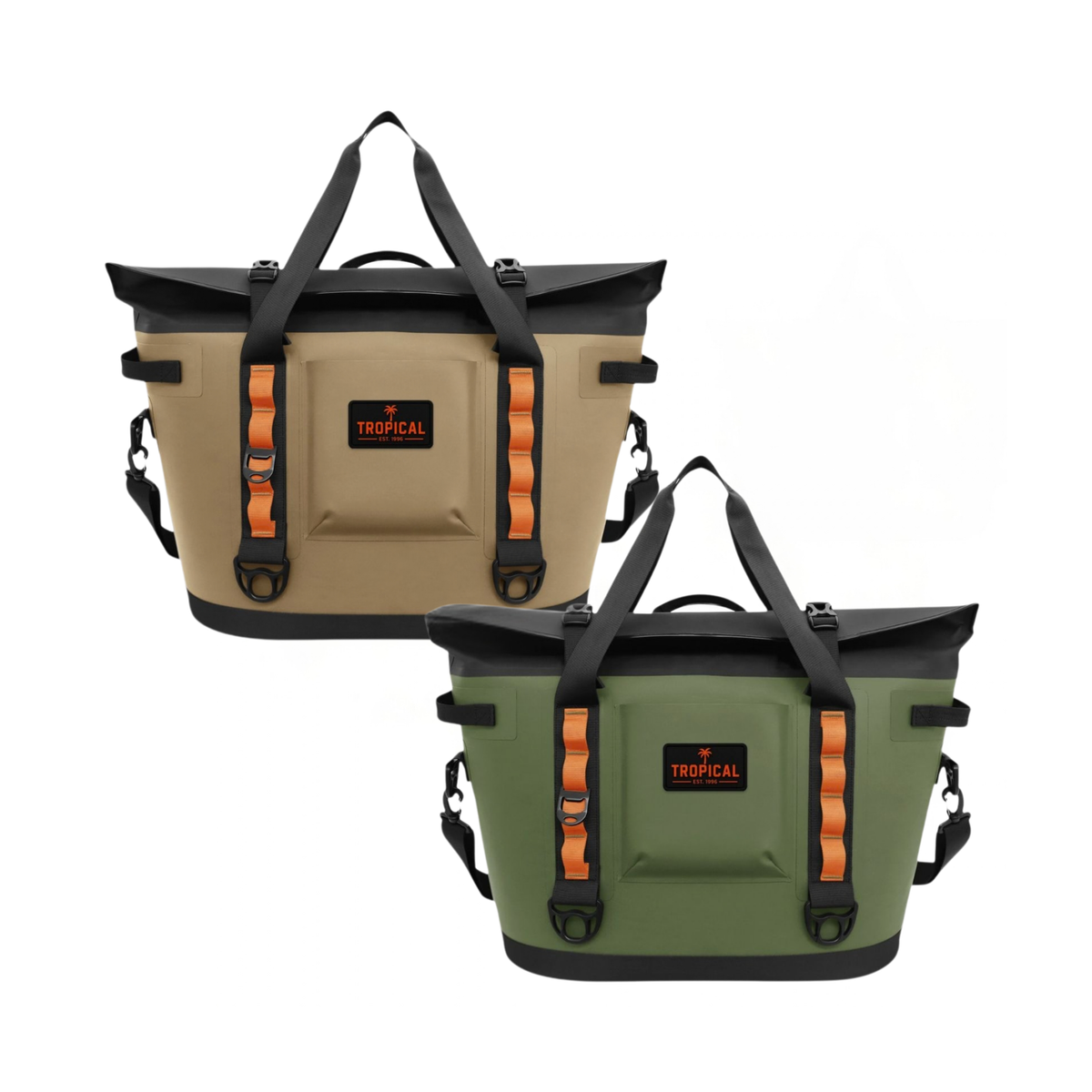 Tropical Tote Cooler Bags in Sandman beige and Saltbush green