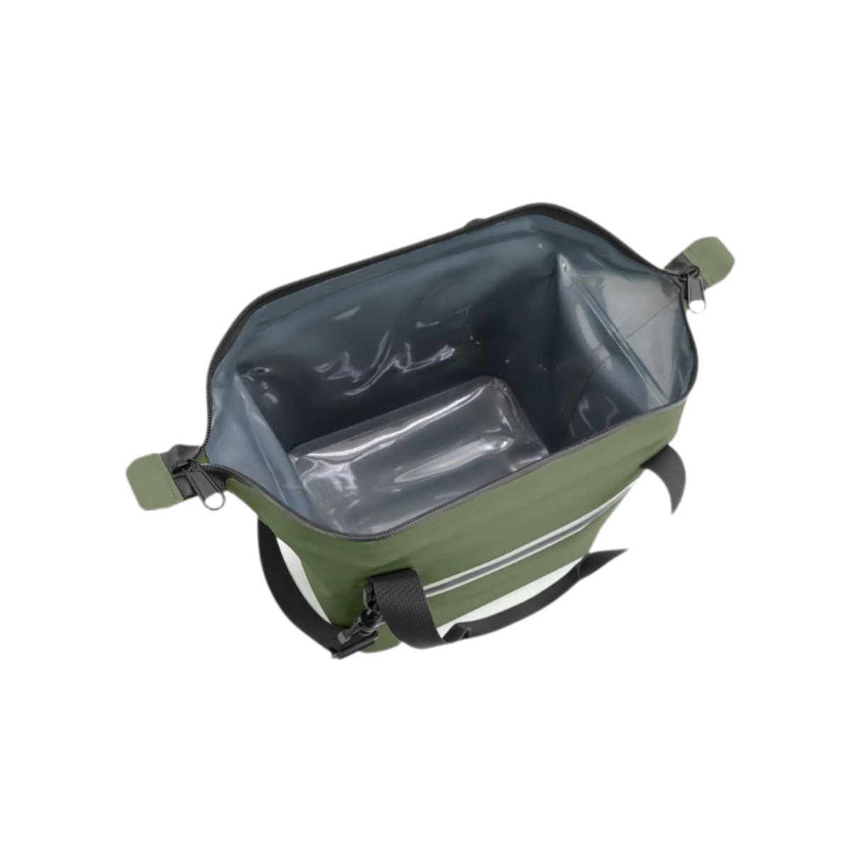 Inside Tropical Lunch Cooler Bag in Saltbush showing welded liner and seams