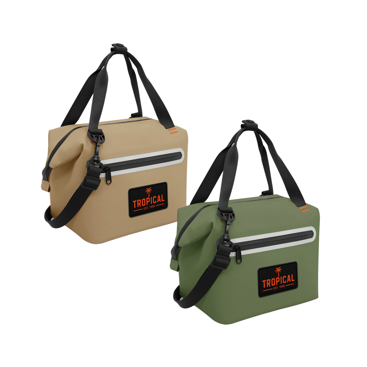 Tropical Lunch Cooler Bags in Sandman beige and Saltbush green