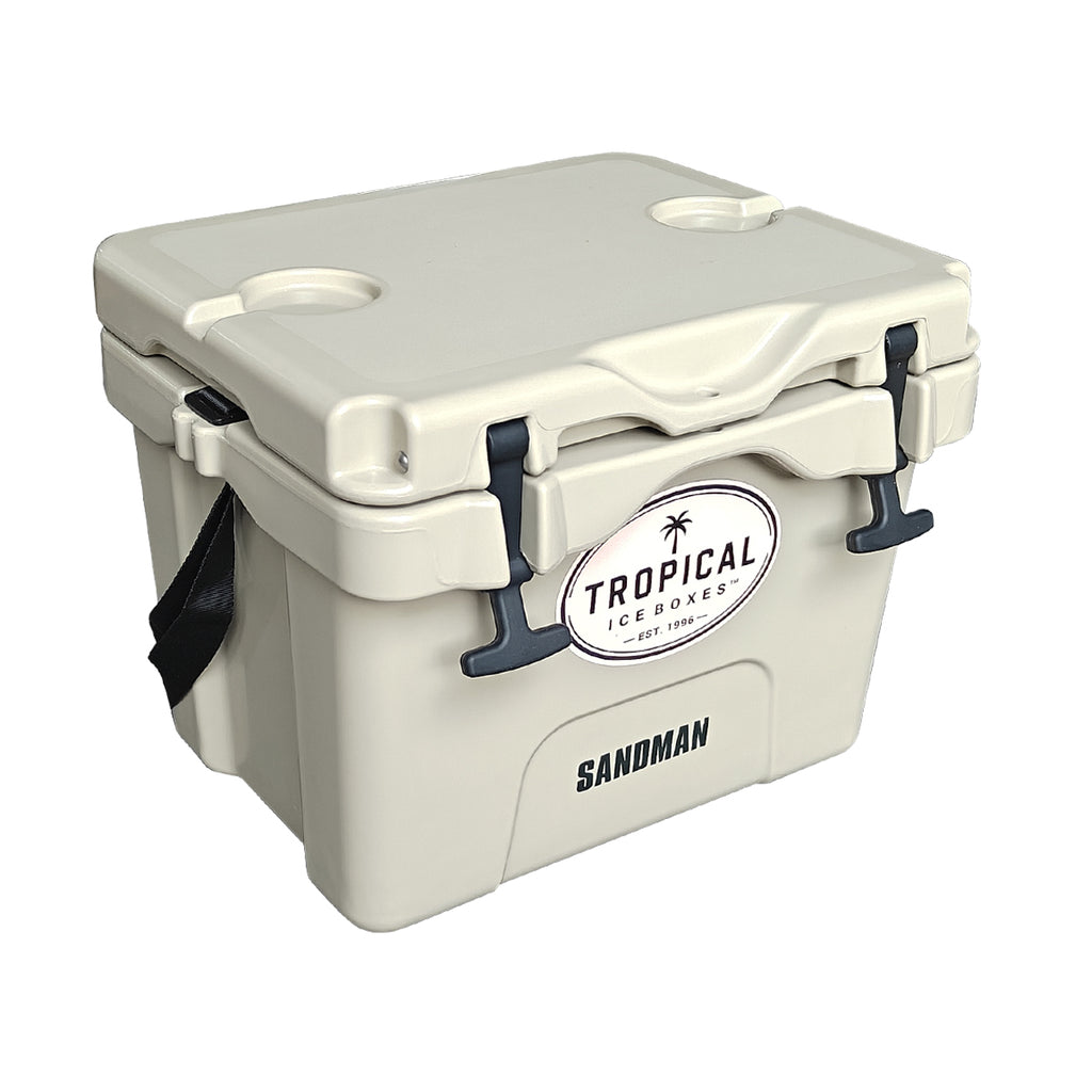 Tropical 15L Lifestyle Ice Box Sandman left side view with strap  gallery:sandman