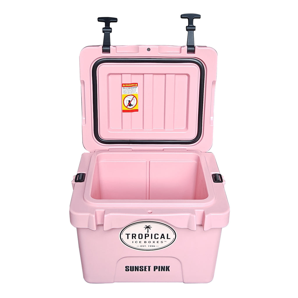 Tropical 15L Lifestyle Ice Box Sunset Pink open lid view gallery:sunset-pink