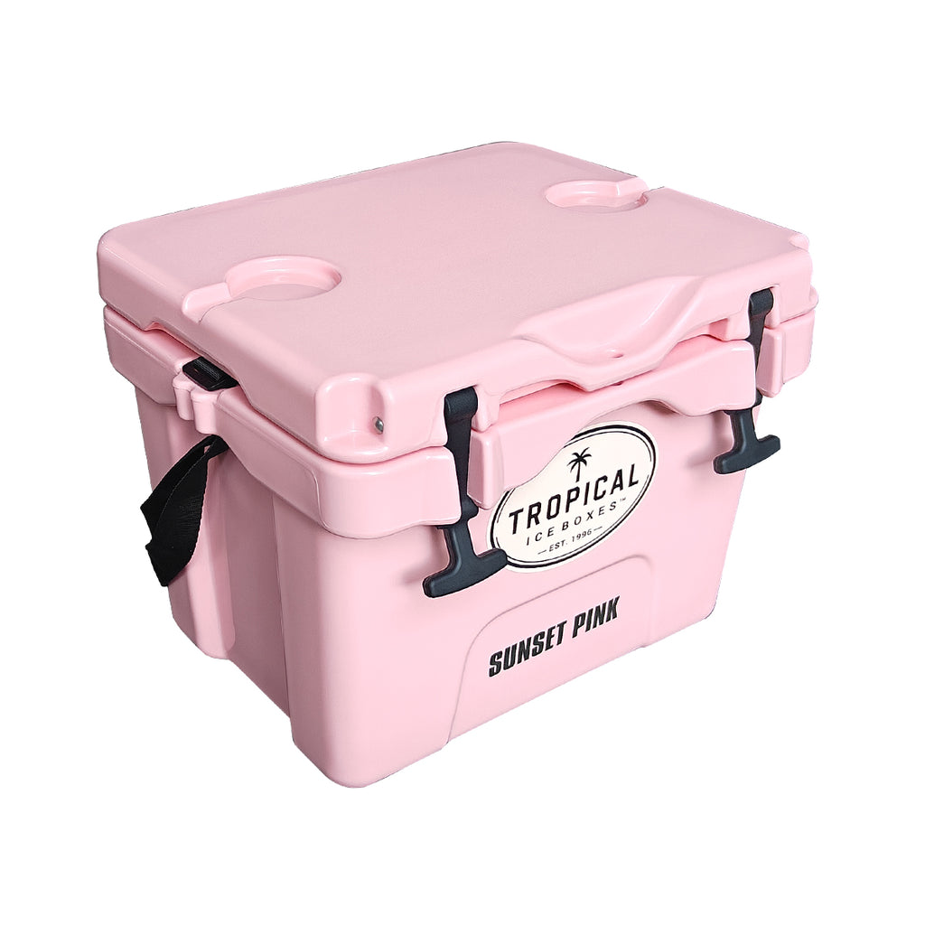 Tropical 15L Lifestyle Ice Box Sunset Pink left side view with strap  gallery:sunset-pink