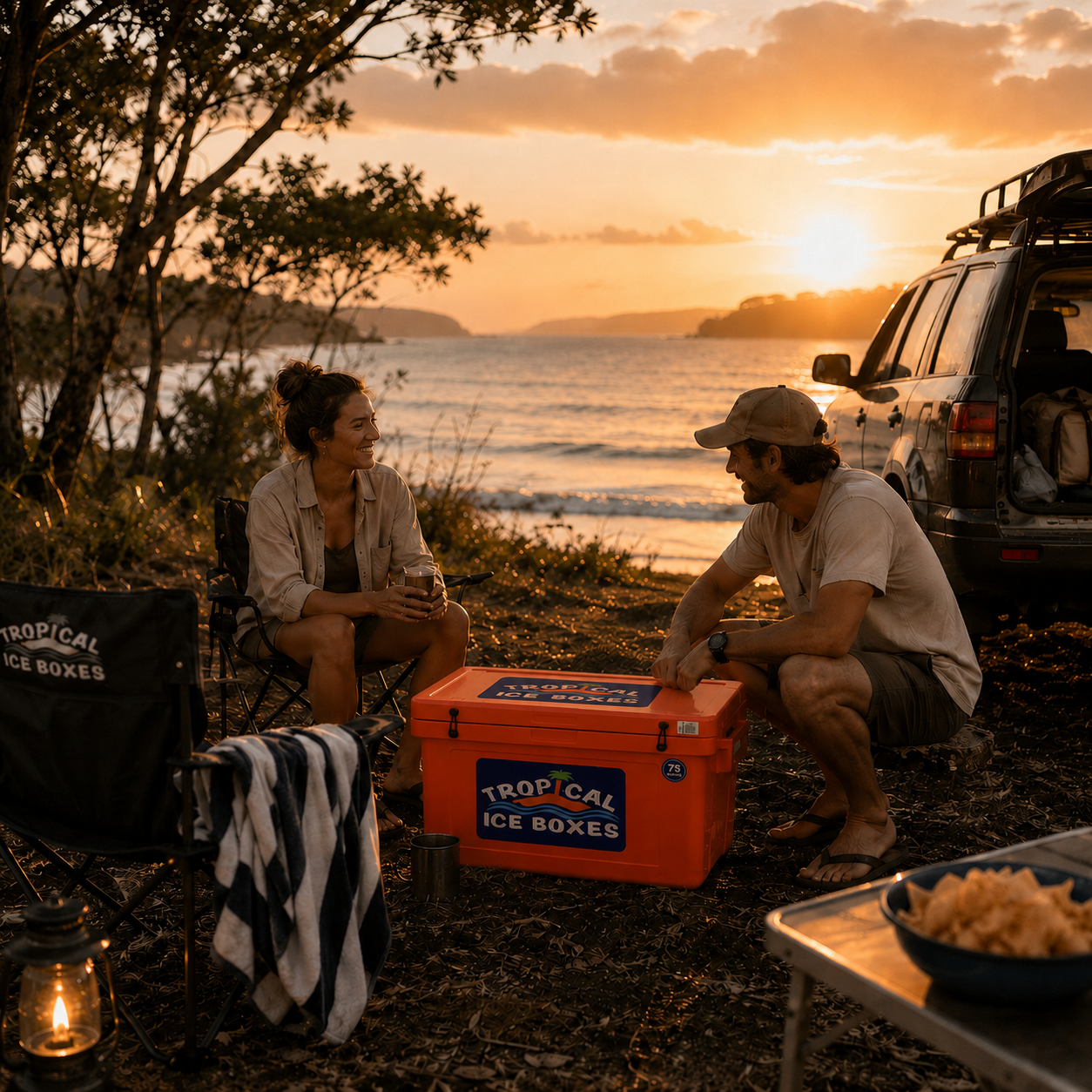 tropical-ice-boxes-t75-orange-ice-box-two-people-relaxing-sunset-ocean-4wd