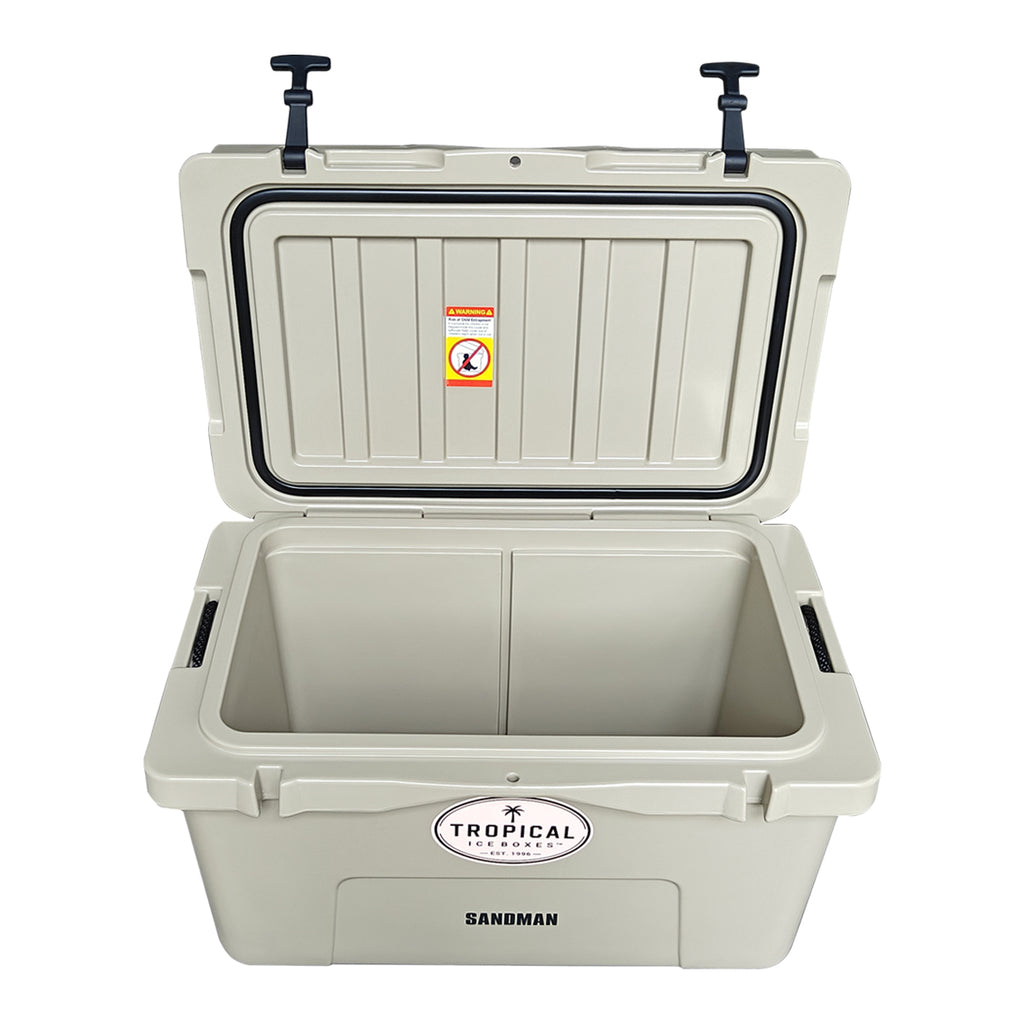 Tropical 45L Lifestyle Ice Box Sandman open lid view gallery:sandman