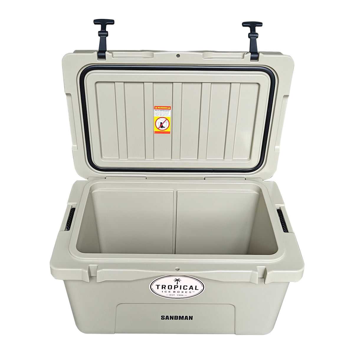 Tropical 45L Lifestyle Ice Box Sandman open lid view gallery:sandman